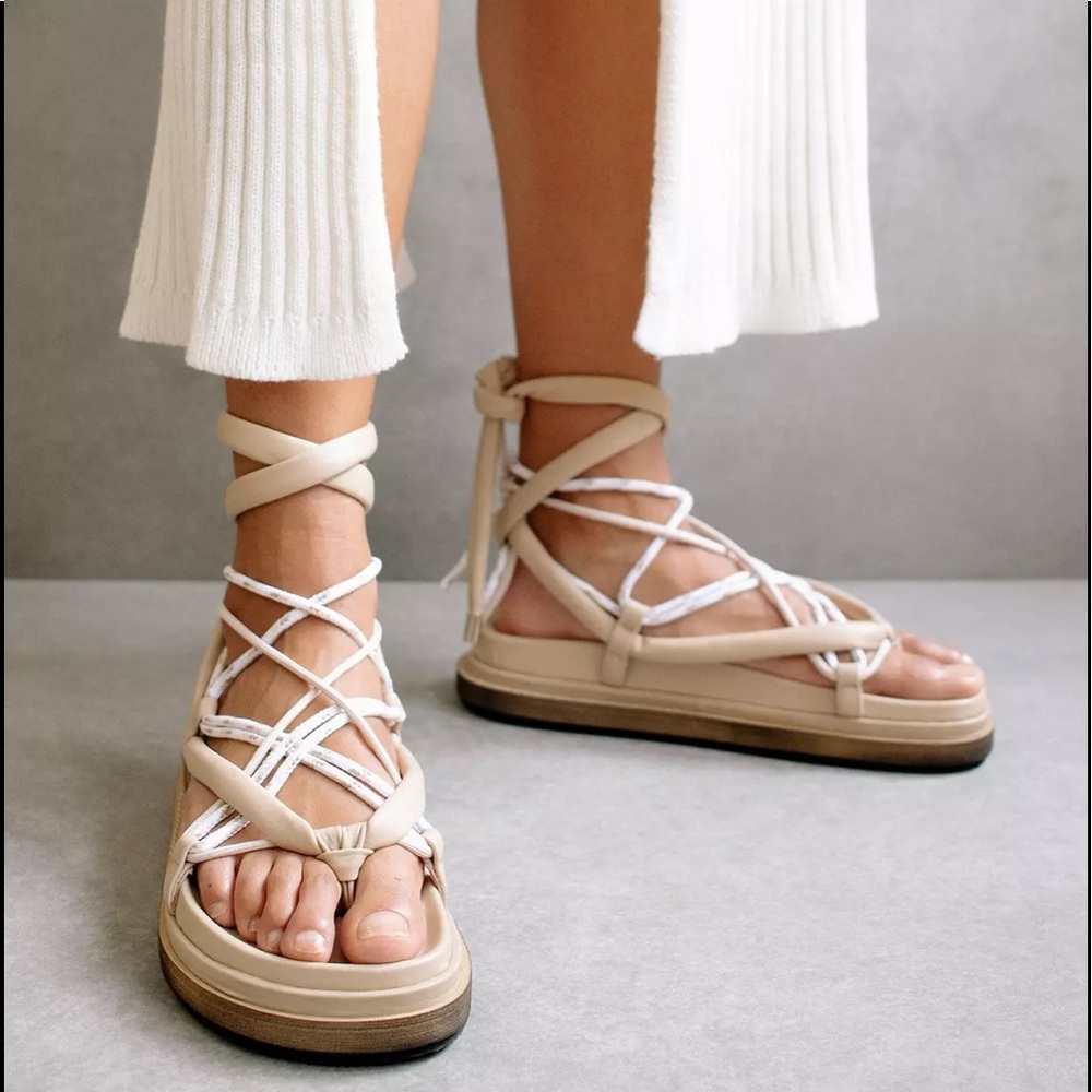 ALOHAS Jungle Stone & Beige Laced Up Sandals
